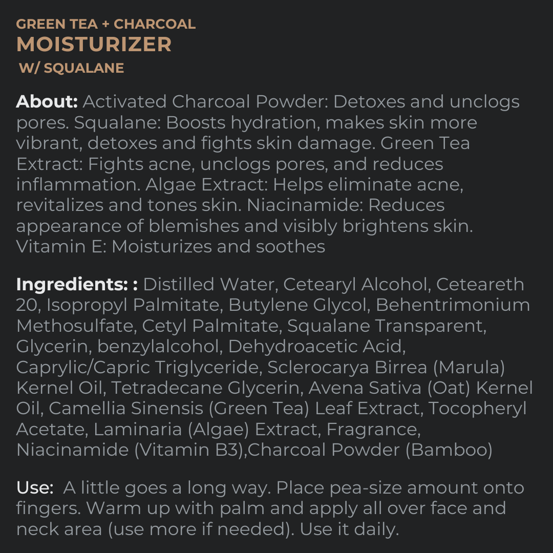 Green Tea + Charcoal Moisturizer w/Squalane - Image 3